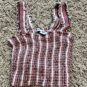 Hollister Women's Striped Ruffle Tank Top - Pink and White